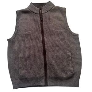 LL Bean Sweater Vest Men's Large Brown 100% Merino Lambswool Full Zip Knit